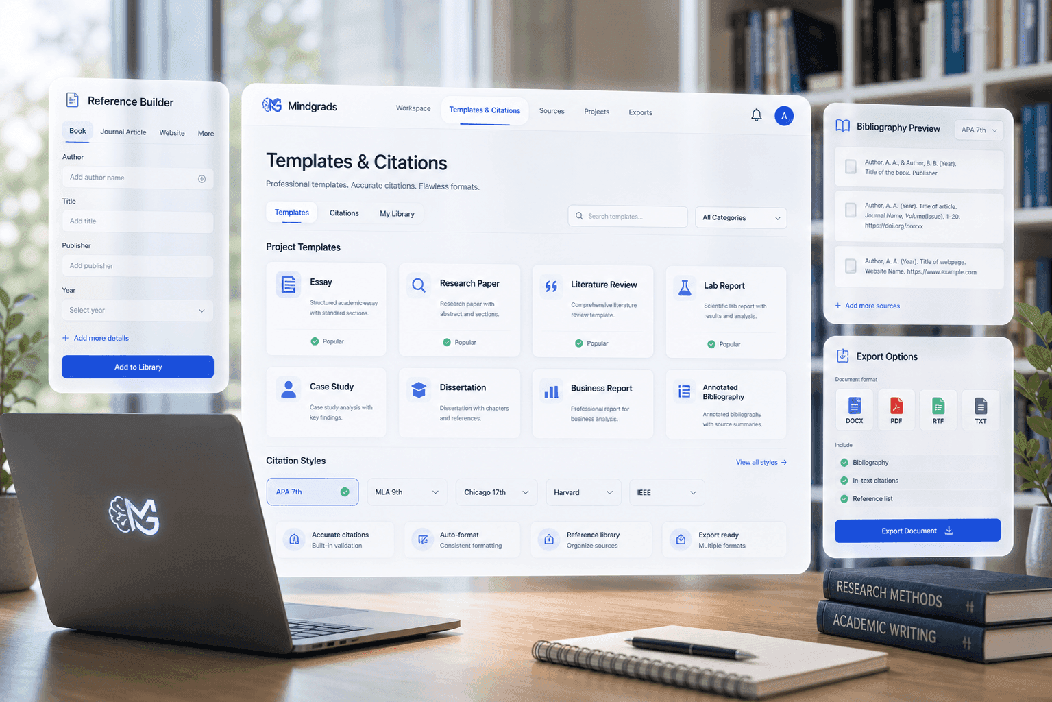 Mindgrads template and citation system preview.